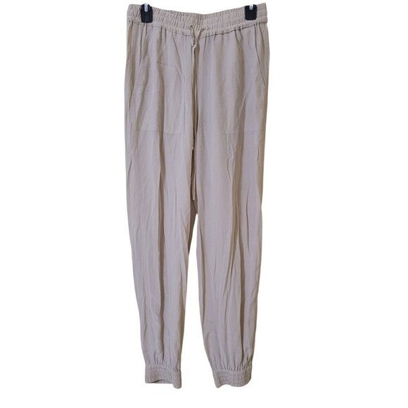 Theory Womens Silk Jogger Pants Beige Size‎ 4 Pockets Office Career Minimalist - Picture 1 of 8